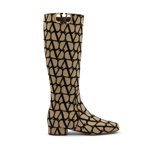 Valentino Garavani Beige Canvas High Heel Boots