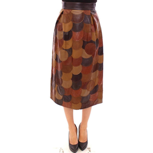Dolce & Gabbana Brown Lamb Leather Midi Skirt