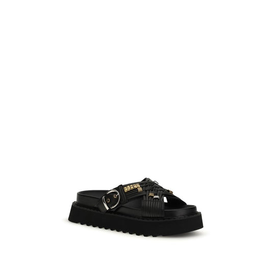 PINKO Black Goatskin Platform Sandals