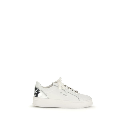 PINKO White Calf Leather Bos Taurus Low Top Sneakers