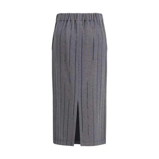 Brunello Cucinelli Gray Cotton Midi Skirt