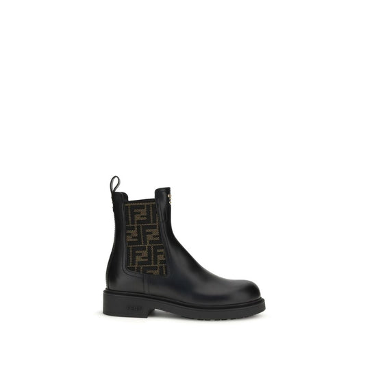 Fendi Black Calf Leather Bos Taurus Ankle Boots