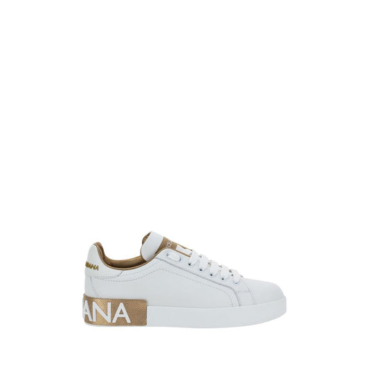 Dolce & Gabbana White Calf Leather Bos Taurus Low Top Sneakers