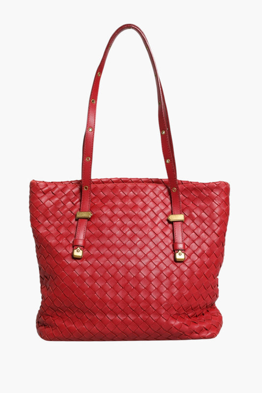 Bottega Veneta Red Intrecciato Leather Tote Bag