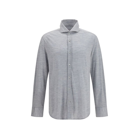 Brunello Cucinelli Blue Silk Dress Shirt