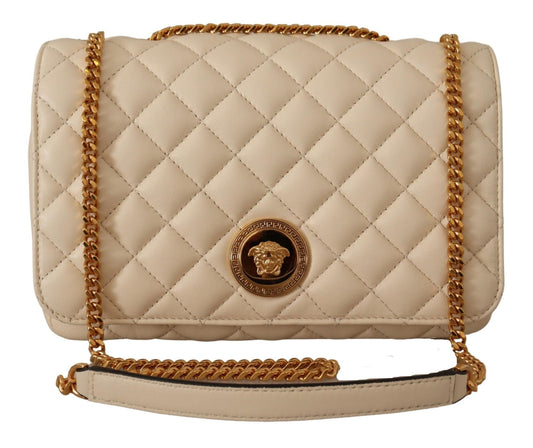 Elegante bolso de hombro de piel napa blanca de Versace