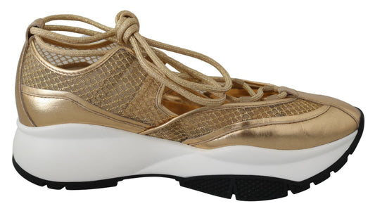Zapatillas deportivas de malla de cuero Jimmy Choo Golden Glamour
