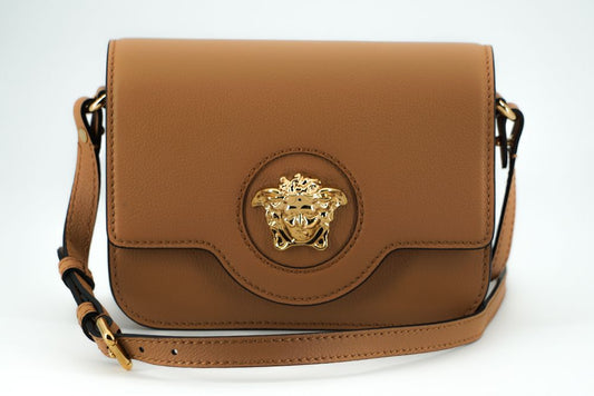 Elegante bolso de hombro Versace de piel de becerro en marrón