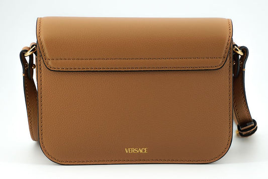 Elegante bolso de hombro Versace de piel de becerro en marrón