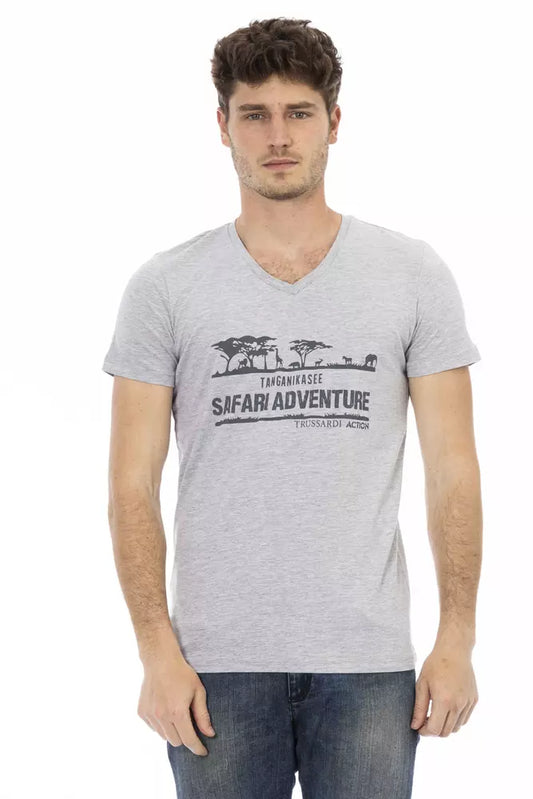 Camiseta Trussardi Action de algodón gris con cuello en V para hombre