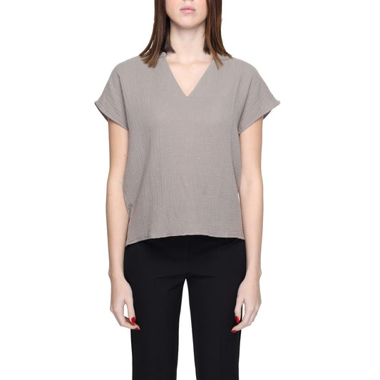 Jacqueline De Yong Gray Cotton Blouse