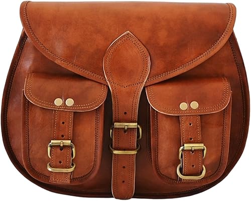 Vintage Handmade Goat Leather Crossbody Bag - Brown