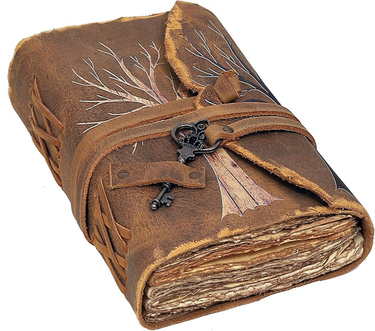 Handmade Leather Travel Journal - Hocus Pocus Spell Book Prop Vintage Brown