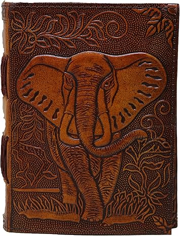 Diario de viaje vintage de cuero hecho a mano: Cuaderno de elefante marrón