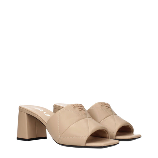 Prada Beige Leather Slippers Sandals