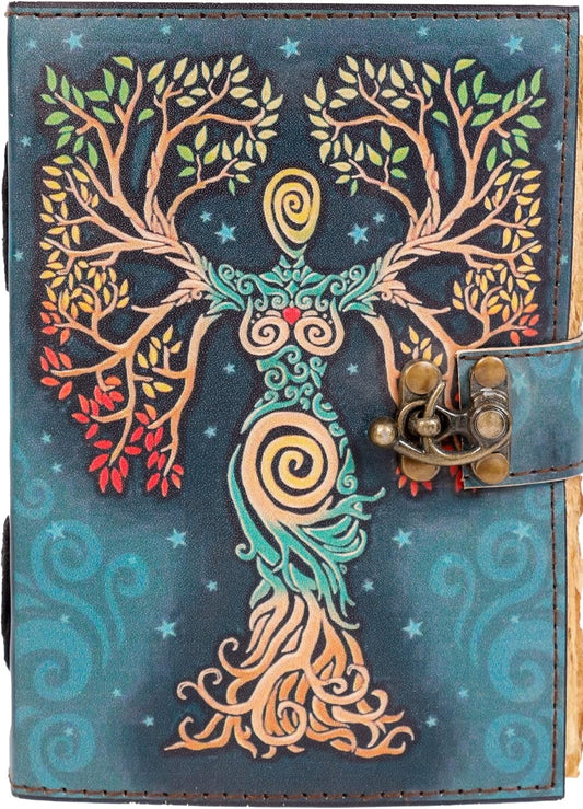 Diario de viaje de cuero hecho a mano – Oración a la Madre Tierra vintage azul