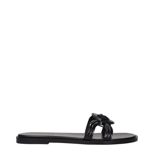 Versace Black Leather Slippers Sandals
