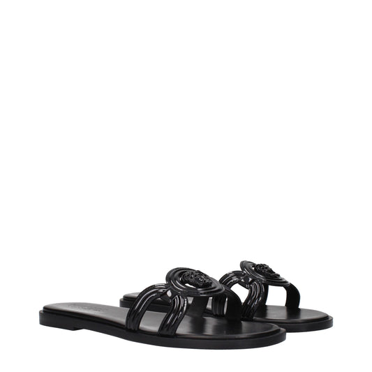 Versace Black Leather Slippers Sandals