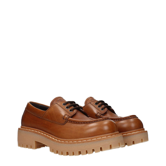 Prada Brown Leather Oxfords And Derbies