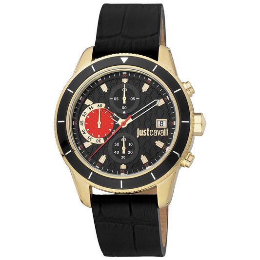 Just Cavalli Black Leather Dress Watch