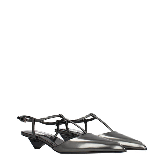 Prada Gray Leather Flat Sandals