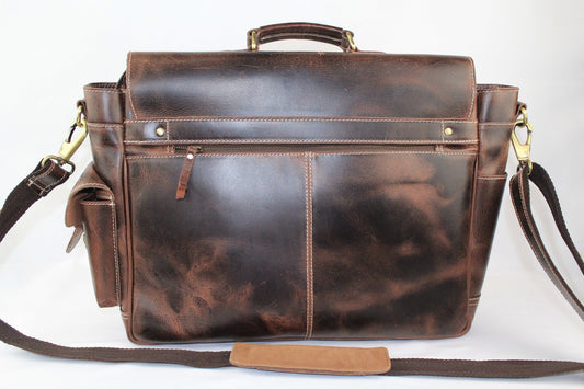 Maletín vintage de cuero color chocolate hecho a mano para hombre