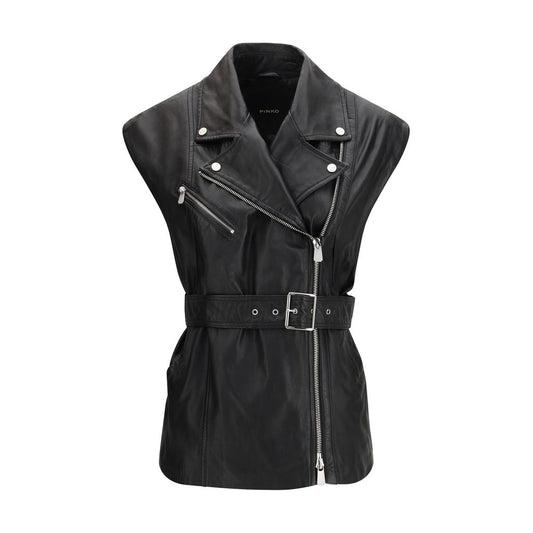 PINKO Black Goatskin Sleveless Jacket