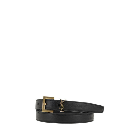 Saint Laurent Black Calf Leather Bos Taurus Regular Belt