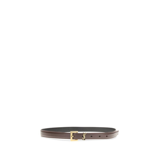 Saint Laurent Brown Calf Leather Bos Taurus Thin Belt