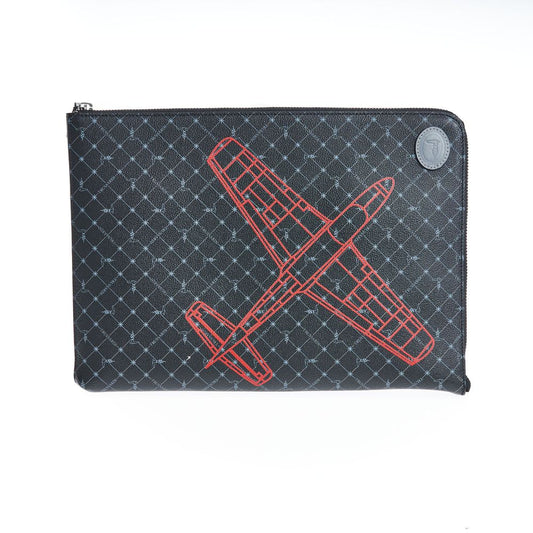 Trussardi Black Leather Clutch Bag