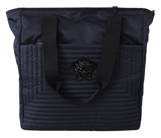 Elegante bolso tote de nailon azul de Versace