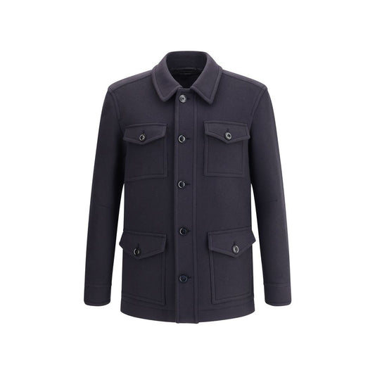Tom Ford Blue Fleece Wool Coat