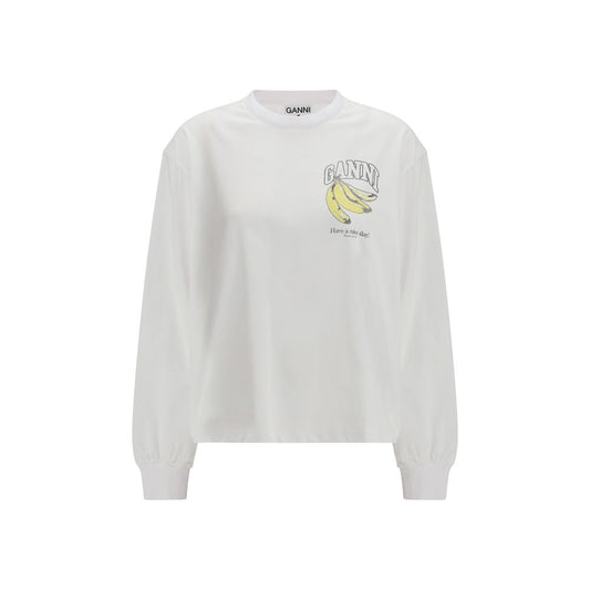 Ganni White Cotton Long Sleeve T-Shirt