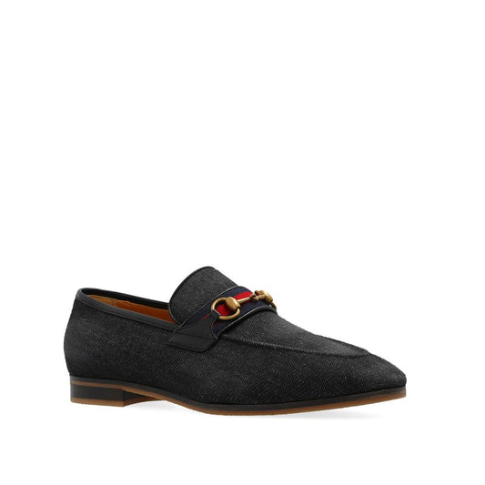 Gucci Black Fabric Slip-On Loafers