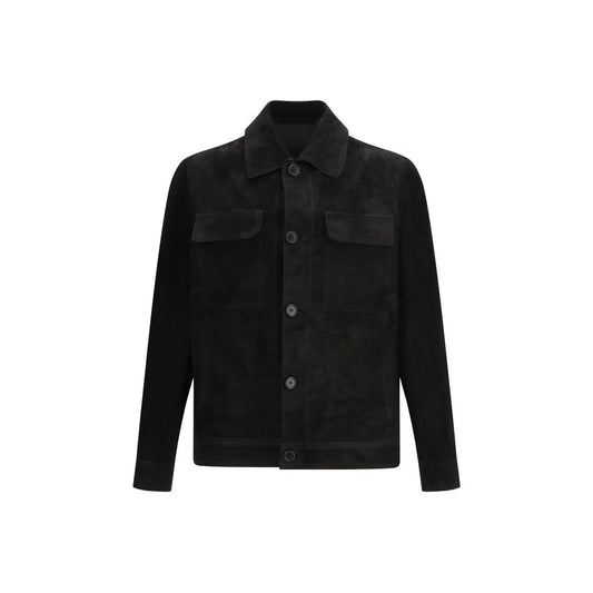 Salvatore Santoro Black Calf Leather Bos Taurus Coat