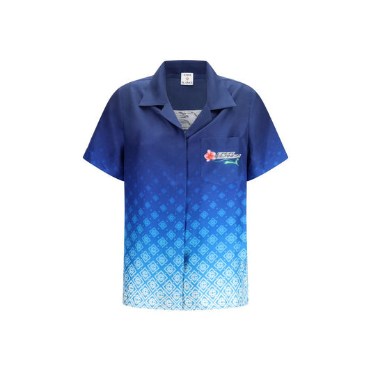 Casablanca Blue Silk Polo Shirt