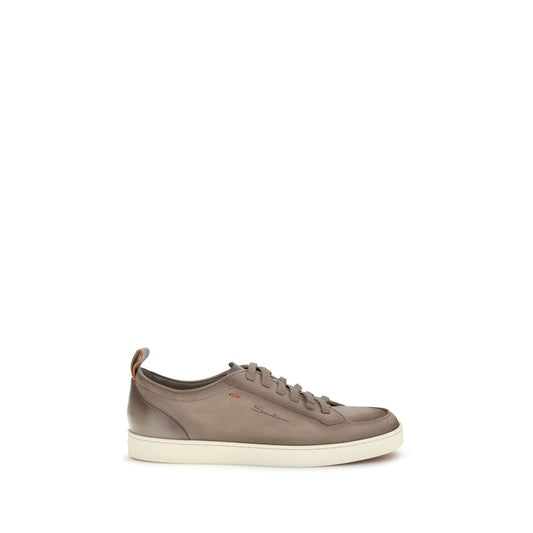 Santoni Beige Calf Leather Bos Taurus Low Top Sneakers