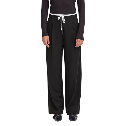 ICHI Black Polyester Casual Pants