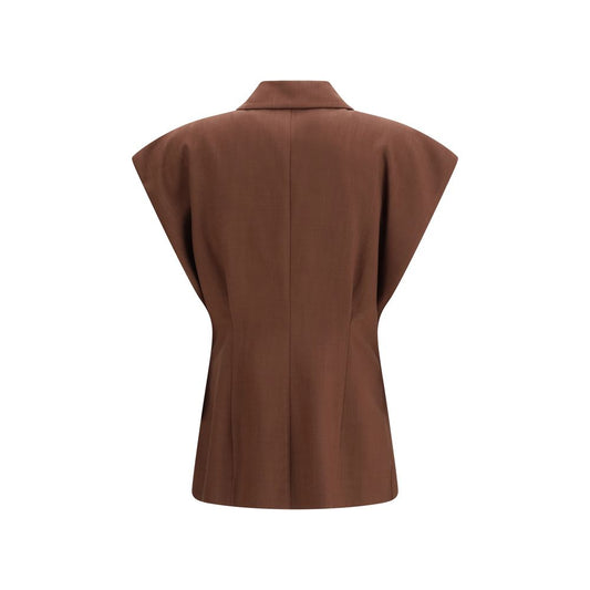 PINKO Brown Viscose Sleveless Jacket
