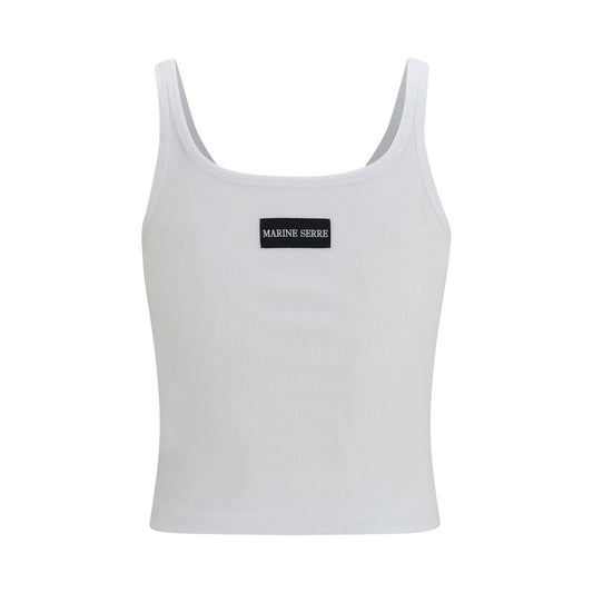 Marine Serre White Cotton Sleeveles T-Shirt