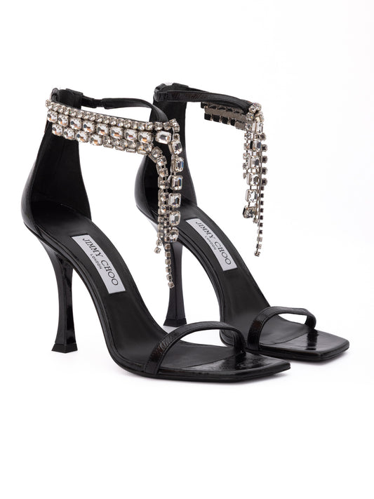 Jimmy Choo Black Leather Verity Sandals 100