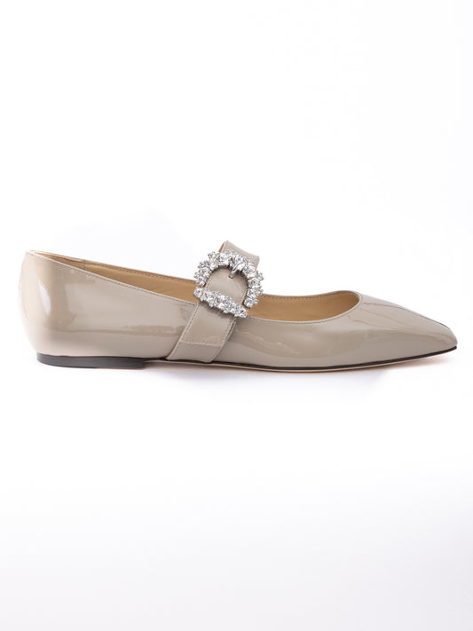 Jimmy Choo Taupe Grey Patent Leather Chery Ballet Flat