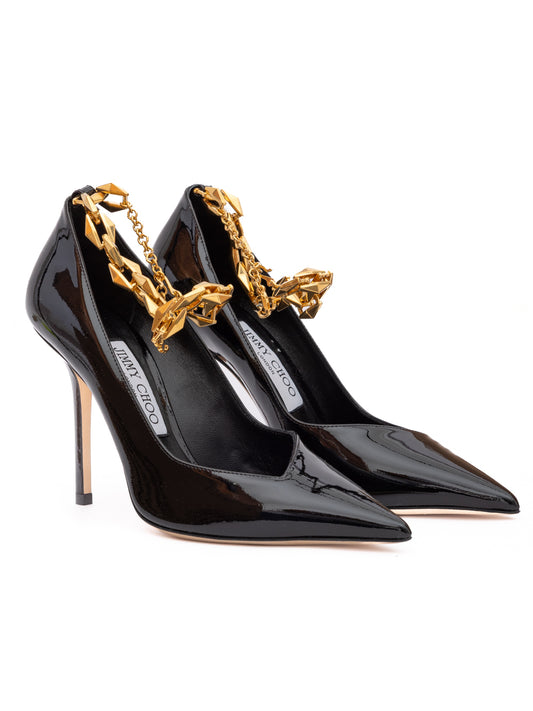 Jimmy Choo Black Patent Leather Diamond Talura Pumps