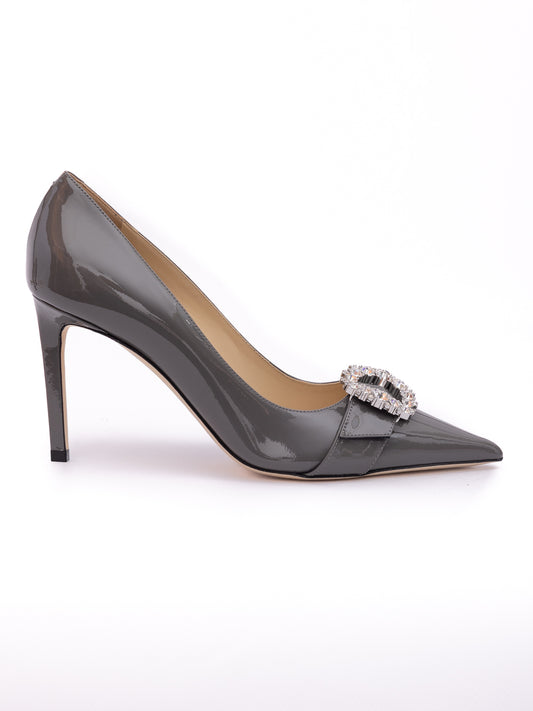 Jimmy Choo Storm Grey Patent Leather Chery 85 Pumps