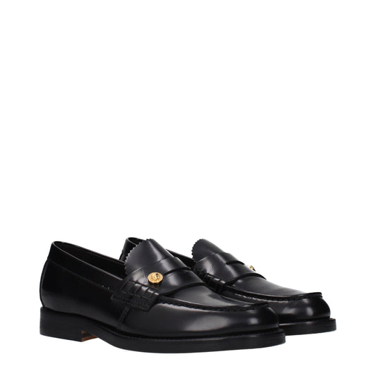 Versace Black Leather Slip-On Loafers