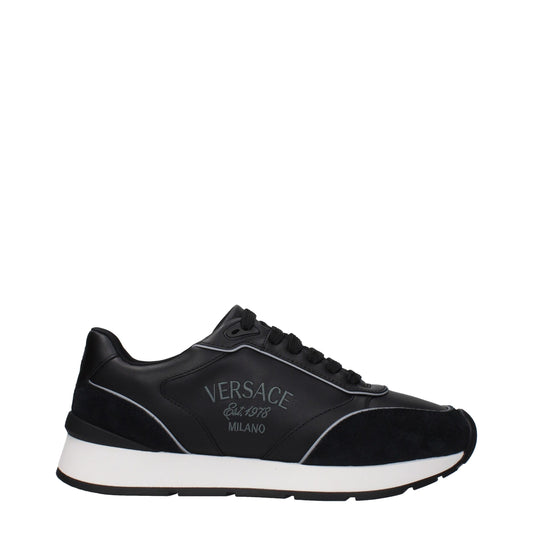 Versace Black Leather Low Top Sneakers
