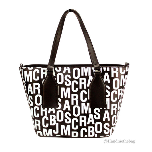 Marc Jacobs Small Black White Monogram Print Saffiano Leather Tote Crossbody Bag