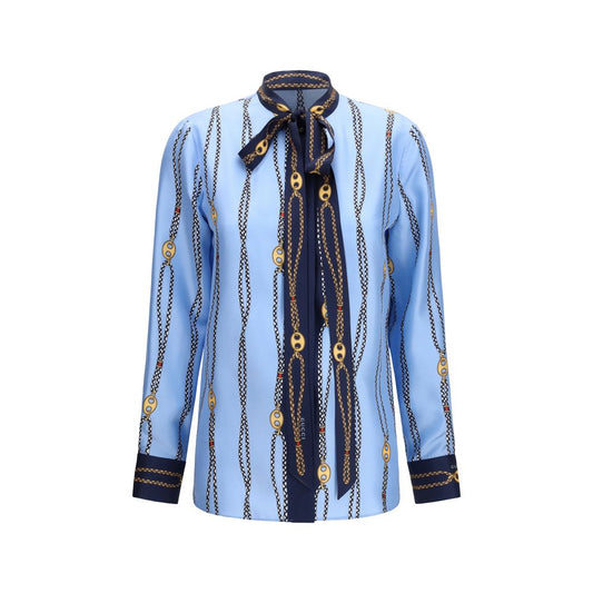 Gucci Blue Silk Pattern Shirt