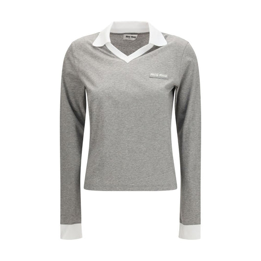 Miu Miu Gray Cotton Long Sleeve T-Shirt
