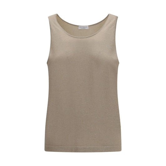 Brunello Cucinelli Beige Cashmere Sleeveles T-Shirt